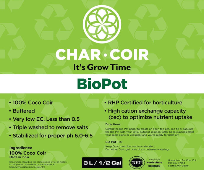 Char Coir Hydroponics 3L Char Coir BioPot