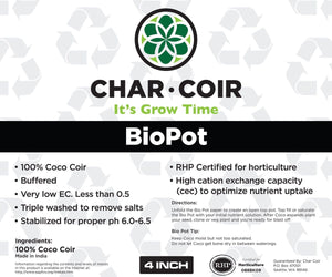 Char Coir Hydroponics 4 inch Char Coir BioPot